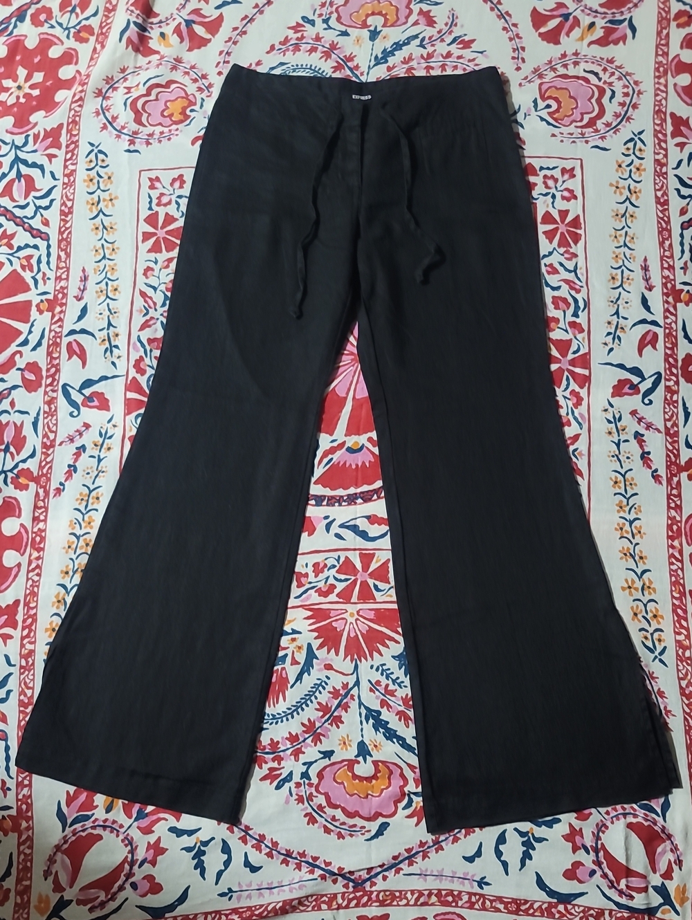 Express Womens Linen Black Wide Leg Pants with Side Slit At Hems